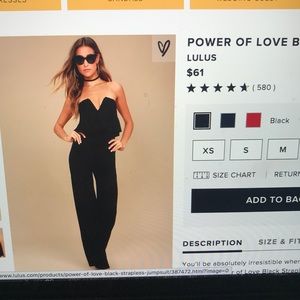 Power Of Love Black Strapless Jumpsuit - NWT